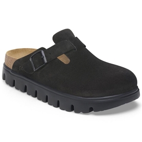 Boston Chunky Suede Leather Clog, Black/Black